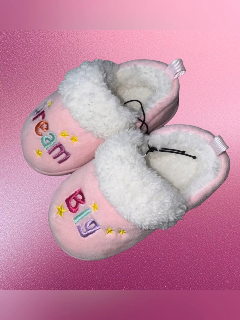 Pink 'Dream Big' Plush Baby/Toddler Booties Slippers